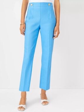 Ann Taylor Bright Turquoise Blue Linen Blend Sailor Pants, Size 14